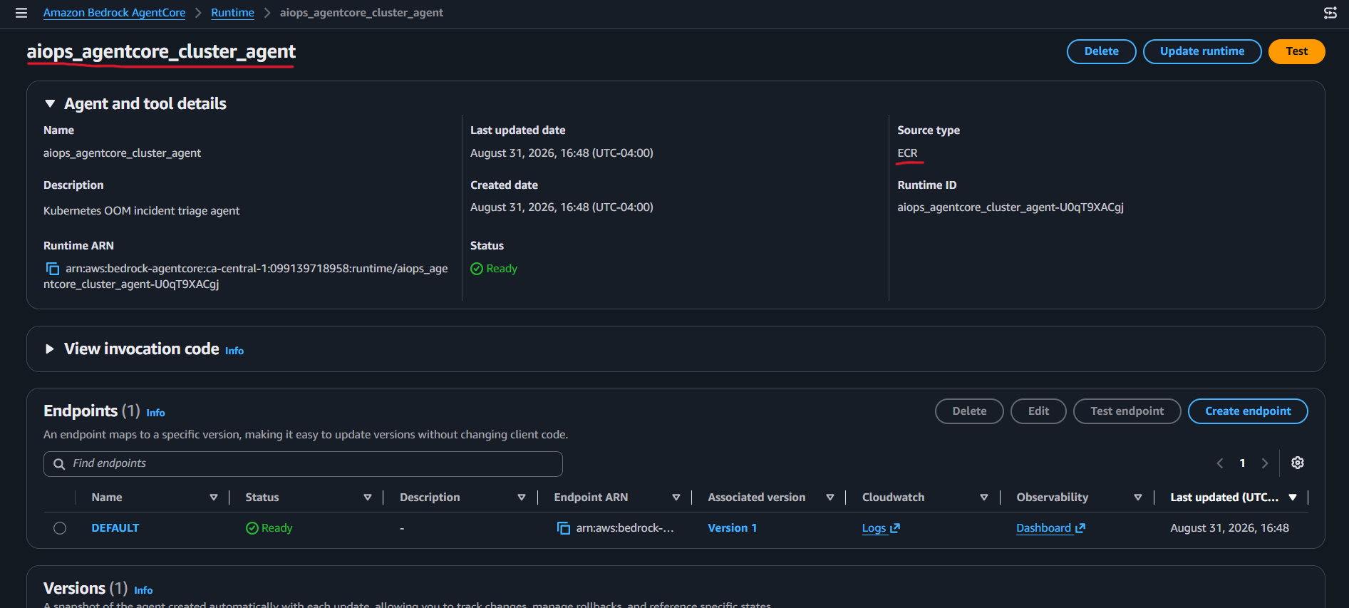 Agent deployed in AgentCore Runtime