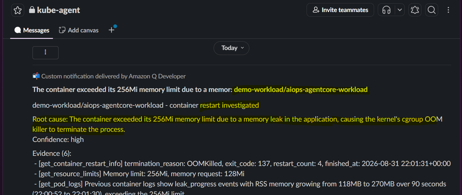Agent-generated RCA in Slack